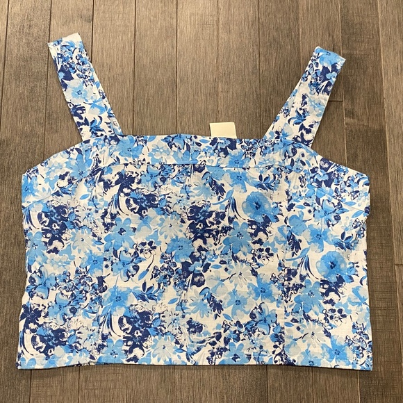 NWT Abercrombie & Fitch Blue Print Cotton Crop Top - Picture 1 of 5
